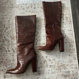 ALDO Brown Croc-Patterned Heeled Boots